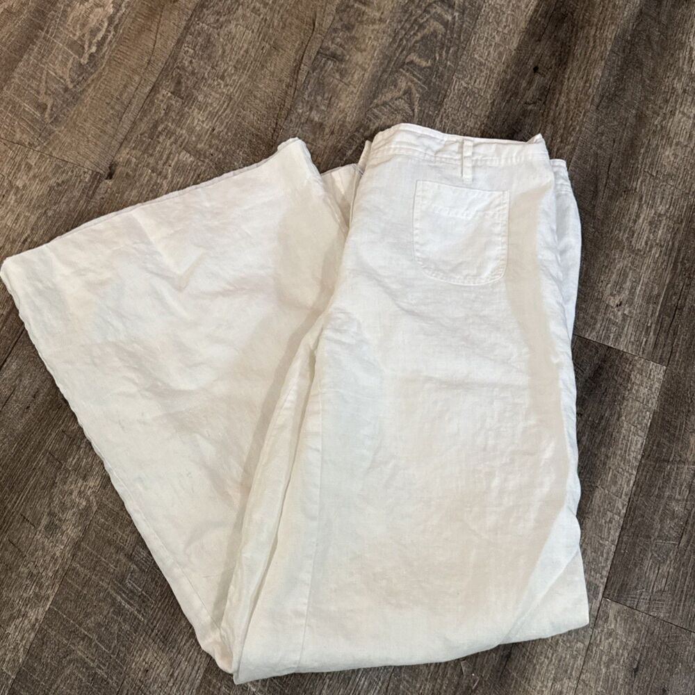 Lucy & Laurel White 100% Linen Wide Leg Relaxed Trousers Pants Size 8  Coastal